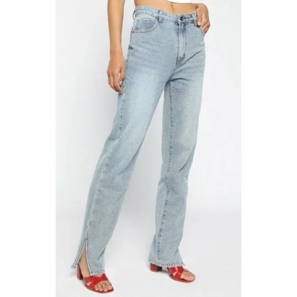 Lioness Alabama Jeans Light Wash High Rise Split Hem Extra Small